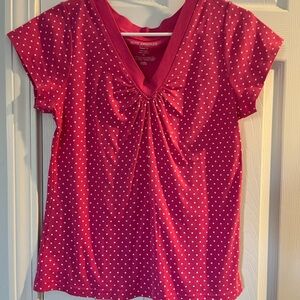 Petite Sophisticate Red Polka Dot V-Neck Tee